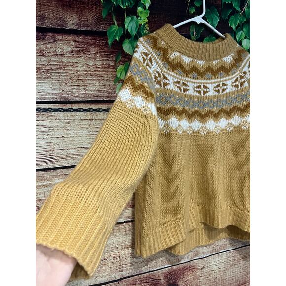 Easel Fair Isle Knit Crewneck Sweater Winter Ski Sweater Camel Women's Large - Picture 3 of 7